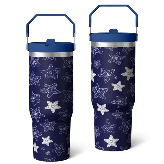 Starfish 30 Oz Tumbler with Flip Straw Insulated Coffee Mug with Handle Stainless Steel Cup for Drinking Coffee Water Wine Ideal Gift for Husband Son Dad