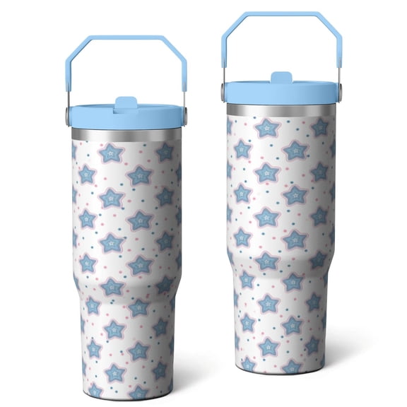 Starfish 30 Oz Tumbler with Flip Straw Insulated Water Bottle with Handle Cafe Tumblers for Drinking Coffee Water Wine Ideal Gift for Husband Son Dad