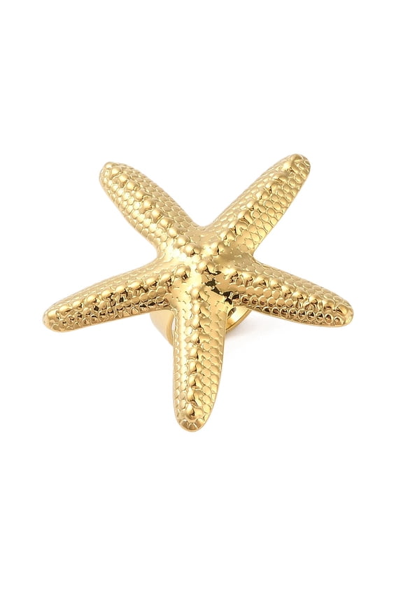 Starfish 304 Stainless Steel Adjustable Rings for Women Real 18K Gold Plated US Size 6 3/4(17.1mm)