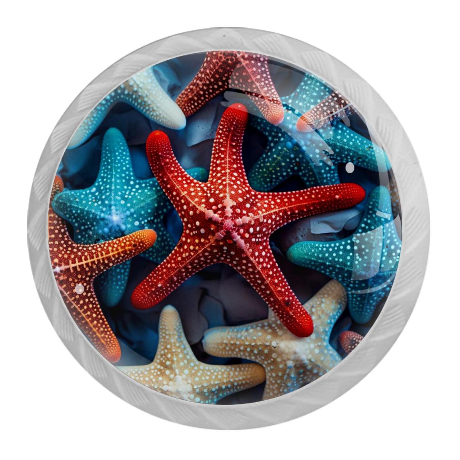 Starfish 4 Packs Kitchen Drawer Pulls, Crystal Glass Handles