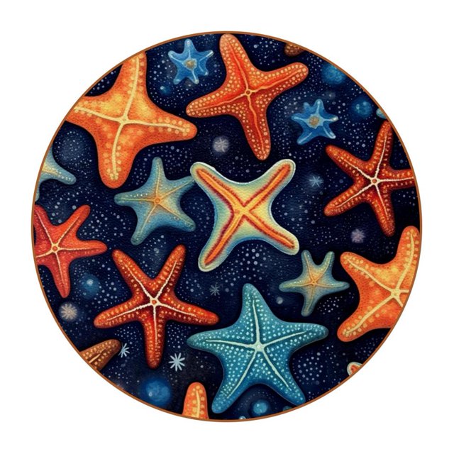 Starfish 6Pcs Round Microfiber Leather Car Coasters, 11x11 cm/4.3x4.3