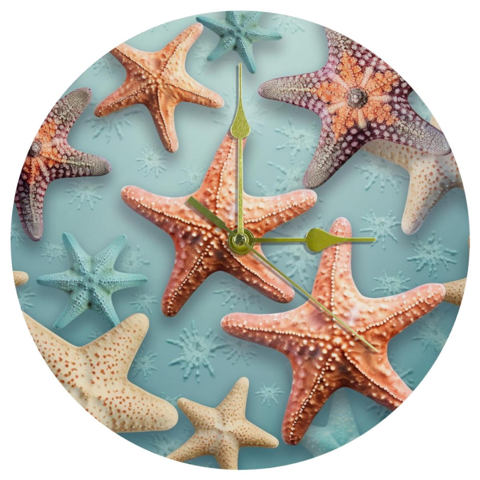 Starfish 9.8 Inches Round Acrylic Wall Clock - Silent Non Ticking ...