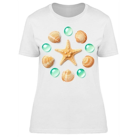 Starfish And Shells, Circle T-Shirt Women -Image by Shutterstock, Female x-Large
