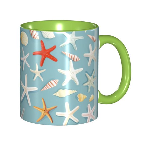 Starfish And Shells Coffee Mug Fun Custom Ceramic Mugs 11oz Green