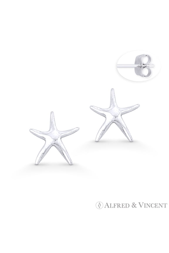 Starfish Animal Charm Stud Earrings in Oxidized .925 Sterling Silver