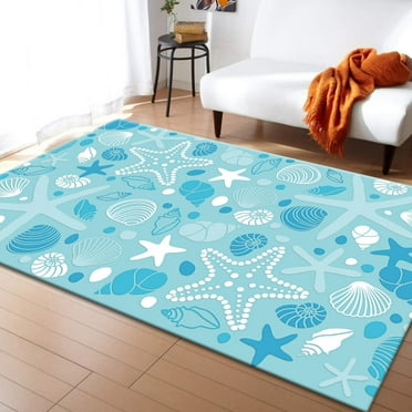 Starfish Area Rug,Collection Coastal Modern Bright Colors Starfish Rugs,Underwater Shell Conch Non-Slip Bathroom Carpet,for Living Room Kitchen Hallway Children'S Room-4x8ft