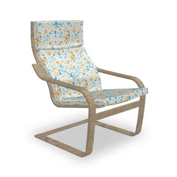 Starfish Armchair Pad and Slipcover, Vintage Summer Beach Pattern with Colorful Seashells Silhouettes, 1 Piece Soft Cushion Replacement with Removable Cover, Blue Orange Pale Yellow, by Ambesonne