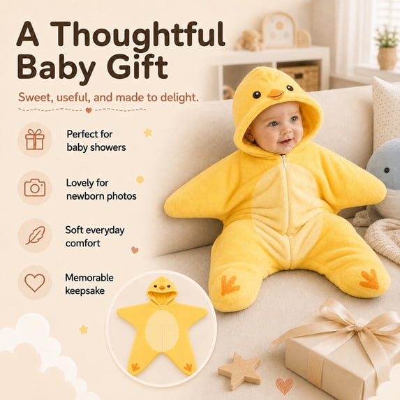 Starfish Baby Outfit, Animal Star Shape Flannel Romper for Baby 0-3 Months, Soft Warm Zip Jumpsuit, Cozy Sleepwear Playwear (, 70cm(0-3months))