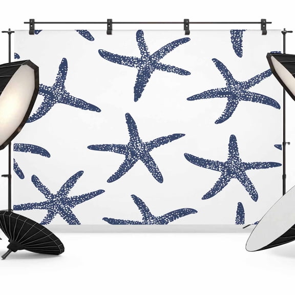 Starfish Backdrop for Photography, Ocean Coastal Blue Photo Backdrop Portrait Background Party Banner Photo Backgrounds for Studio Booth Props, 10x8ft