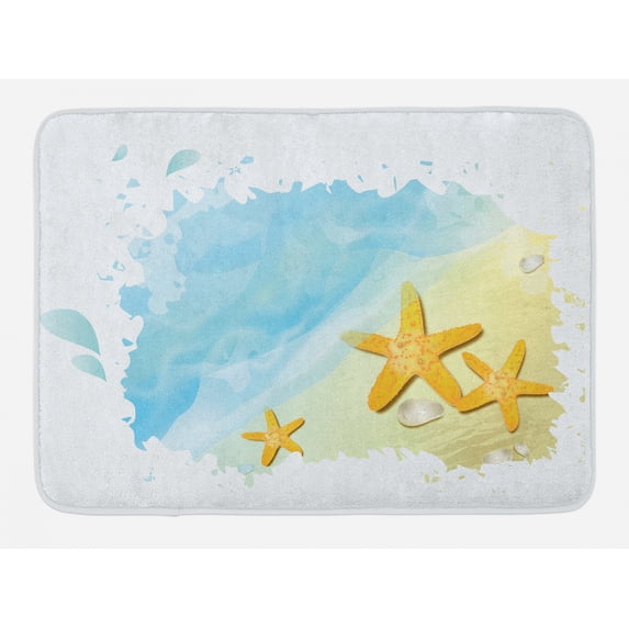 Starfish Bath Mat, Artistic Beach Sand and Small Rocks Aquatic Life Animals Exotic Vacation Theme, Non-Slip Plush Mat Bathroom Kitchen Laundry Room Decor, 29.5 X 17.5 Inches, Multicolor, Ambesonne