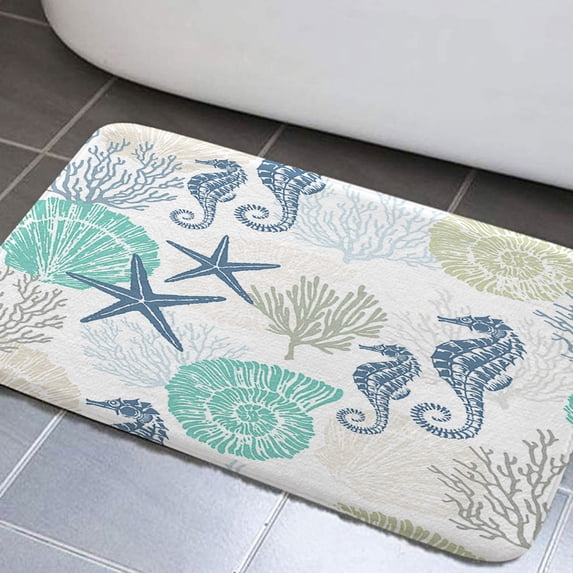 Starfish Bathroom Rugs, Ocean Beach Bathroom Rugs Seaside Costal Scenery Landscape Bathroom Rugs Set Nautical Sea Scenic Sand Blue Sky Summer Bathroom Rug Mat 19X31inch, Soft and Absorbent Bath Rugs