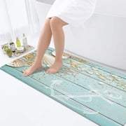 Starfish Bathroom Rugs, Ocean Beach Non-Slip Bath Rugs Seaside Costal Scenery Landscape Bathroom Rugs Set Nautical Sea Scenic Sand Blue Sky Summer Bathroom Rug Mat 17X48inch, Absorbent Bath Rugs
