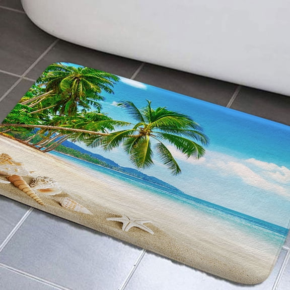 Starfish Bathroom Rugs, Ocean Beach Bathroom Rugs Seaside Costal Scenery Landscape Nautical Sea Scenic Sand Blue Sky Summer Bathroom Rug Mat 17x29inch