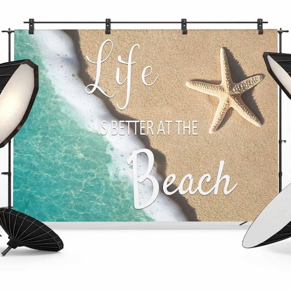 Starfish Beach Backdrop for Photoshoot,Photography Photo Studio Background Wall Backdrop,Ocean Turquoise Wave Brown Sand Summer Back Drop Banner Panel for Portraits Wedding Live Streaming 12x8Ft