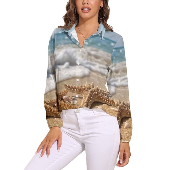 Starfish Beach Long Sleeve Blouse Woman Streetwear Casual Shirts Summer Oversize Woman Streetwear Clothing Birthday Present