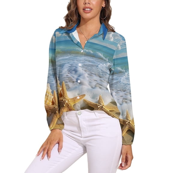 Starfish Beach Long Sleeve Blouse Woman Streetwear Casual Shirts Summer Oversize Woman Streetwear Clothing Birthday Present