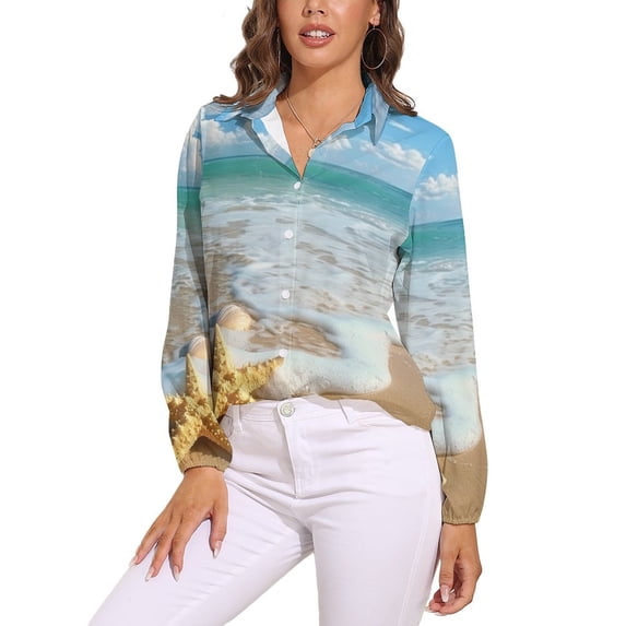 Starfish Beach Long Sleeve Blouse Woman Streetwear Casual Shirts Summer Oversize Woman Streetwear Clothing Birthday Present