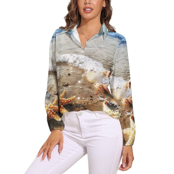 Starfish Beach Long Sleeve Blouse Woman Streetwear Casual Shirts Summer Oversize Woman Streetwear Clothing Birthday Present