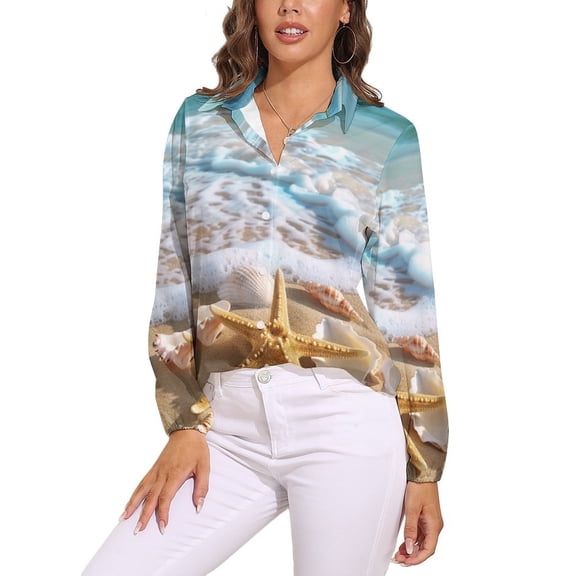 Starfish Beach Long Sleeve Blouse Woman Streetwear Casual Shirts Summer Oversize Woman Streetwear Clothing Birthday Present
