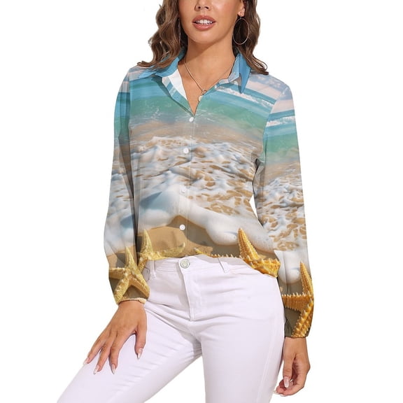 Starfish Beach Long Sleeve Blouse Woman Streetwear Casual Shirts Summer Oversize Woman Streetwear Clothing Birthday Present