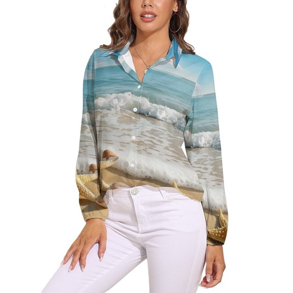 Starfish Beach Long Sleeve Blouse Woman Streetwear Casual Shirts Summer Oversize Woman Streetwear Clothing Birthday Present