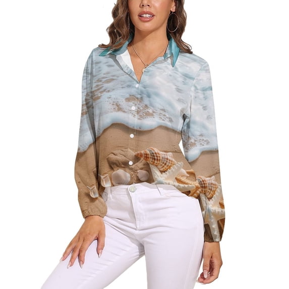 Starfish Beach Long Sleeve Blouse Woman Streetwear Casual Shirts Summer Oversize Woman Streetwear Clothing Birthday Present