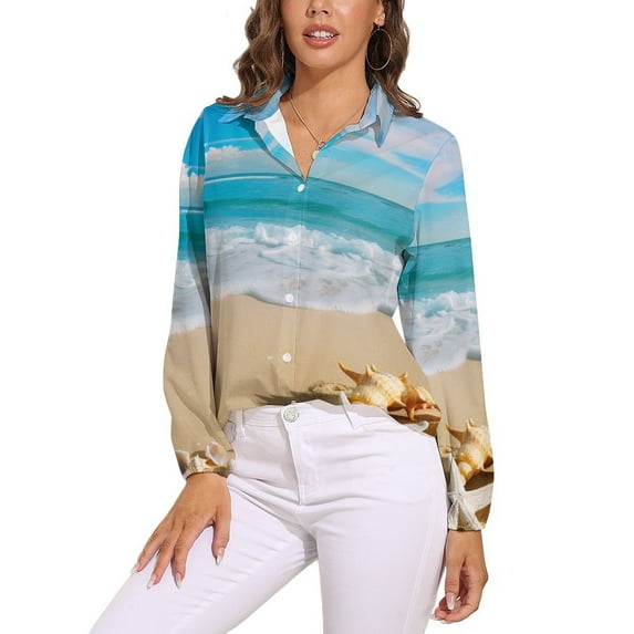 Starfish Beach Long Sleeve Blouse Woman Streetwear Casual Shirts Summer Oversize Woman Streetwear Clothing Birthday Present