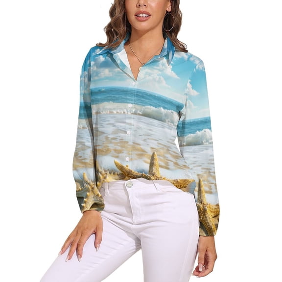 Starfish Beach Long Sleeve Blouse Woman Streetwear Casual Shirts Summer Oversize Woman Streetwear Clothing Birthday Present
