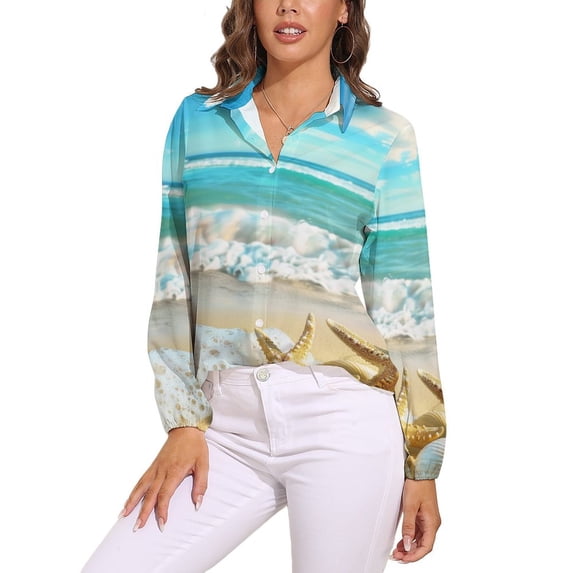 Starfish Beach Long Sleeve Blouse Woman Streetwear Casual Shirts Summer Oversize Woman Streetwear Clothing Birthday Present