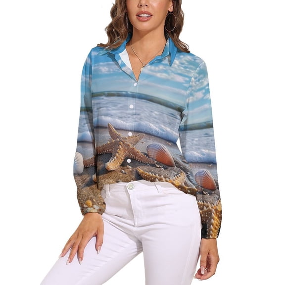 Starfish Beach Long Sleeve Blouse Woman Streetwear Casual Shirts Summer Oversize Woman Streetwear Clothing Birthday Present