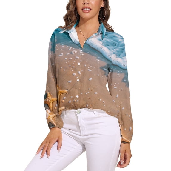 Starfish Beach Long Sleeve Blouse Woman Streetwear Casual Shirts Summer Oversize Woman Streetwear Clothing Birthday Present