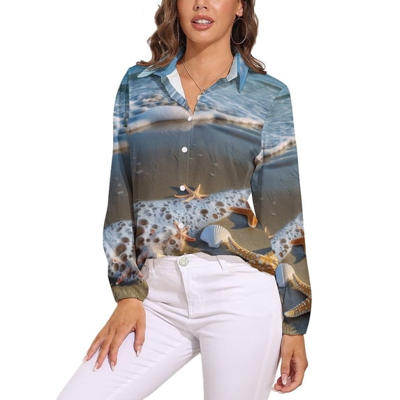 Starfish Beach Long Sleeve Blouse Woman Streetwear Casual Shirts Summer Oversize Woman Streetwear Clothing Birthday Present