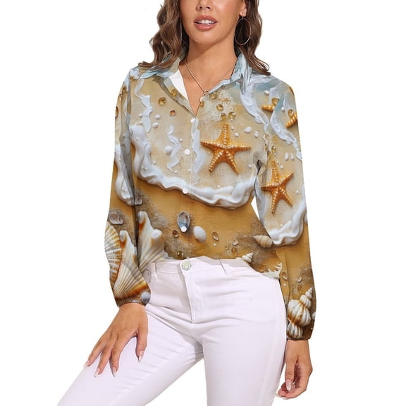 Starfish Beach Long Sleeve Blouse Woman Streetwear Casual Shirts Summer Oversize Woman Streetwear Clothing Birthday Present
