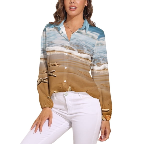Starfish Beach Long Sleeve Blouse Woman Streetwear Casual Shirts Summer Oversize Woman Streetwear Clothing Birthday Present