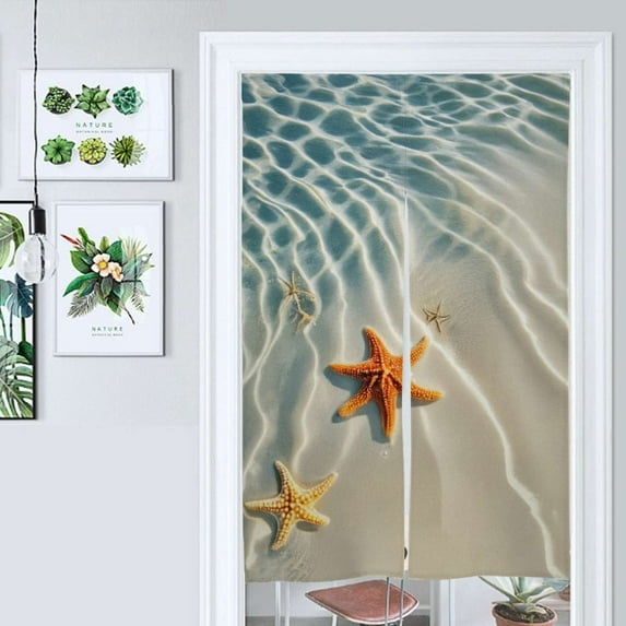 Starfish Beach Pattern Door Curtain Nordic Living Room DoorCurtain Porch Partition Curtain Kitchen Rative Half Curtain