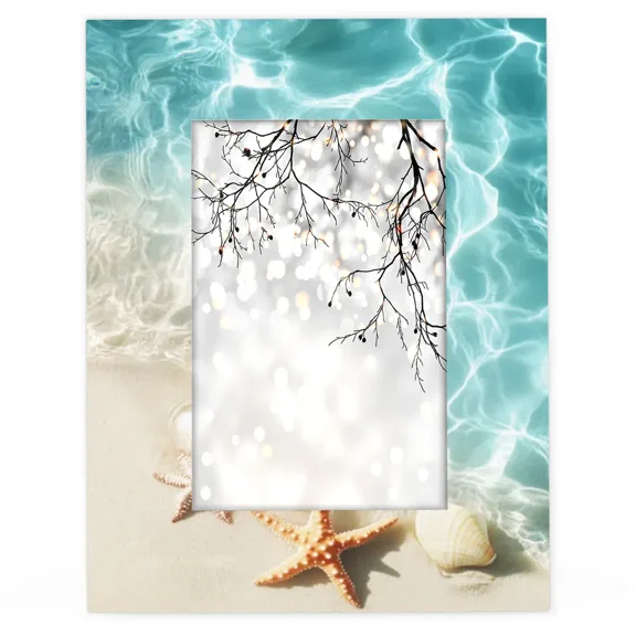 Starfish Beach Seashells 5x7 Picture Frame Wooden Photo Frames Vertical Horizontal Hanging 5x7 Display Photos for Wall Mounting or Tabletop Display for Home Office Living Room Decor