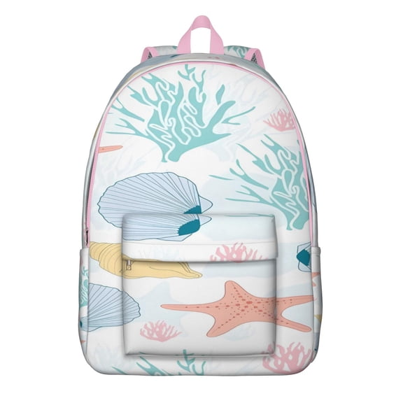 Starfish Beach Seashells Travel Backpack – Durable Oxford Material Pattern Backpack with Large Capacity, Anti-theft Features, Comfortable Carrying for Students, Travelers, and Outdoor Activities