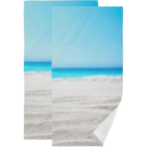 Starfish Beach Summer Kitchen Hand Towels, Coast Sandy Sunday Fingertip Bath Towels Ultra Soft and Absorbent, Decorative Face Towels Dish Washcloths, 2 PCS, 28.3"x 14.4"