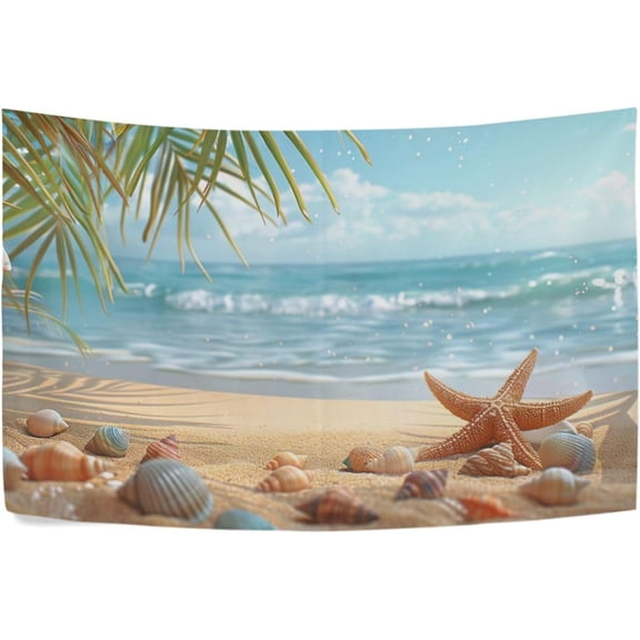 Starfish Beach Tapestry, Hippie Wall Hanging Tapestry Aesthetic Birthday Holiday Party Art Wall Carpet for Living Room Bedroom Dorm Ceiling Decor, 90 x 60 Inch