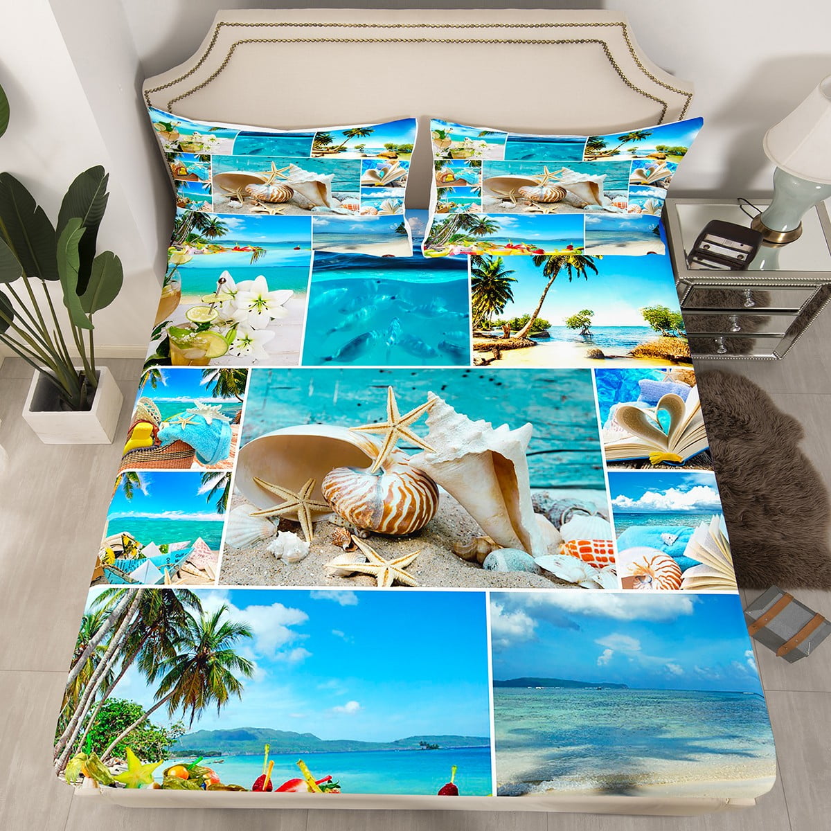 Starfish Bed Sheets Beaches Bedding Set for Women Adults Boys,Blue