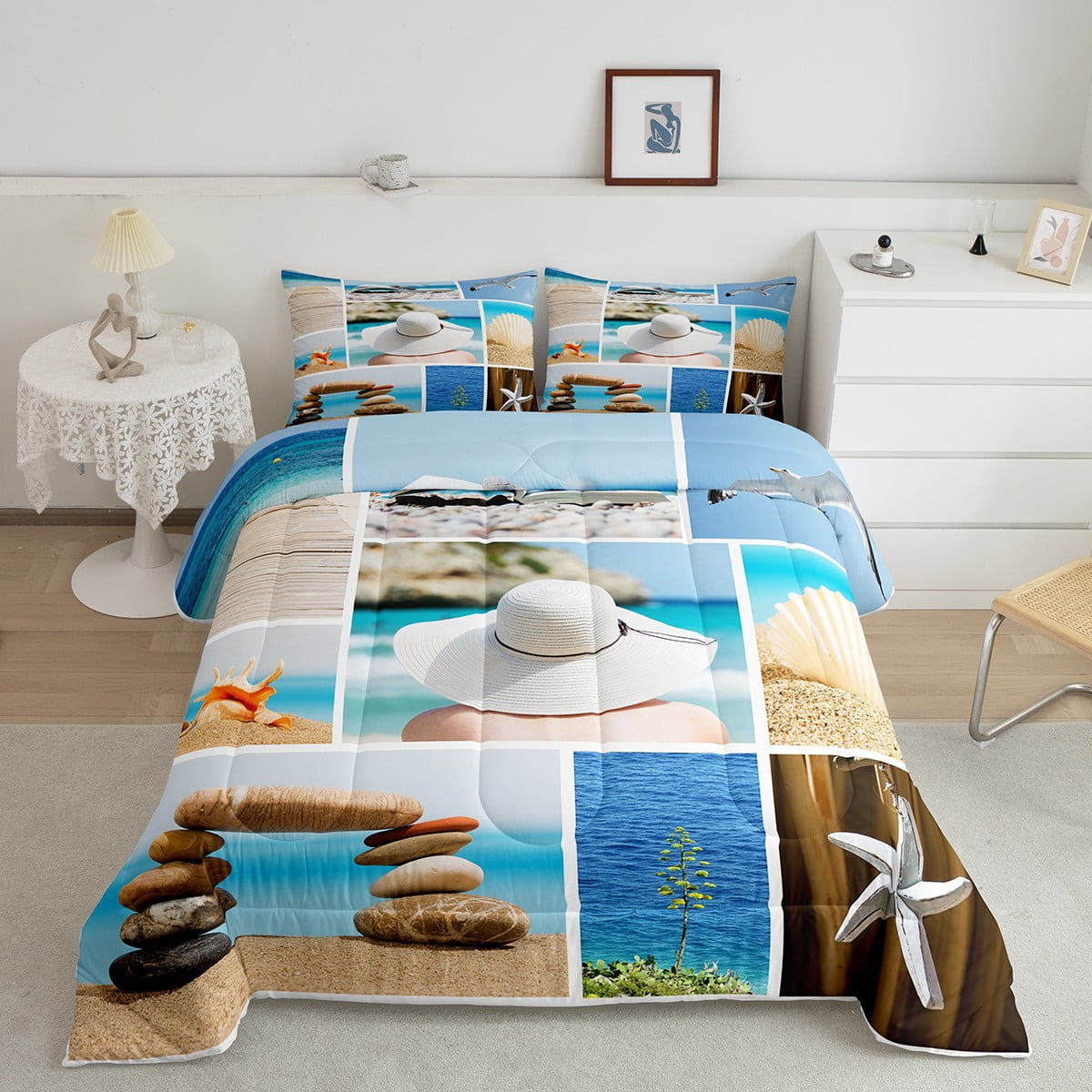 Starfish Bedding Set Beaches Quilt for Women Adults Boys,Blue Hawaii