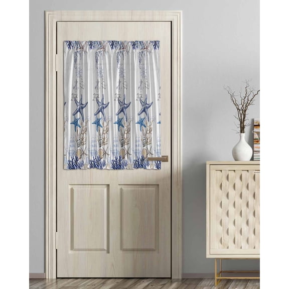 Starfish Blackout Door Curtains for French, Glass,Front, Back, Patio Door, Blue Ocean Coastal Coral Shell Nautical Boat Thermal Insulated Rod Pocket Window Curtain Drapes With Tiebacks 54"x40"