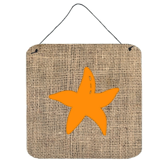 Starfish Burlap and Orange Wall or Door Hanging Prints Brown