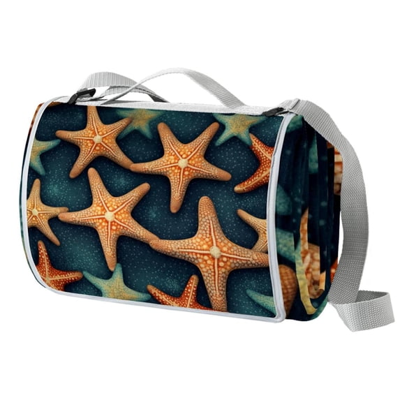 Starfish Canvas Beach Blanket Picnic Mat - Waterproof and Sandproof Outdoor Camping Mat with Carry Bag - Large Size for Beach, Picnics, and Travel - Durable and Easy to Clean - 200x150cm