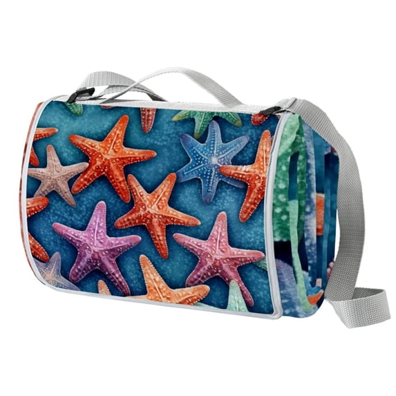 Starfish Canvas Picnic Mat - Waterproof Outdoor Blanket - Large Portable Mats with Travel Bag for Picnics and Family Gatherings - Foldable, Easy to Clean, and Durable Design
