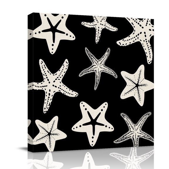 Starfish Canvas Wall Art for Living Room, Summer Beach Nautical Ocean Sea Star Marine Life Black Poster Print Painting for Bedroom Office Home Decoration Wall Pictures Prepare To Hang 8"x8"