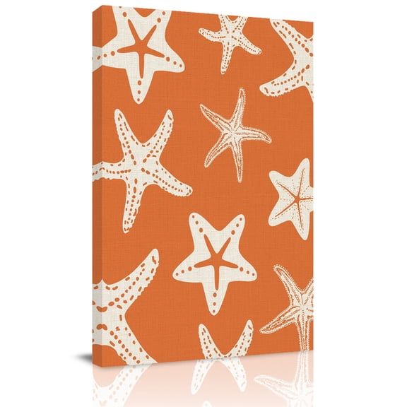 Starfish Canvas Wall Art for Living Room, Summer Beach Nautical Ocean Sea Star Marine Life Orange Wall Decor Framed Artwork Pictures Ready to Hang for Bedroom Office Home Decor