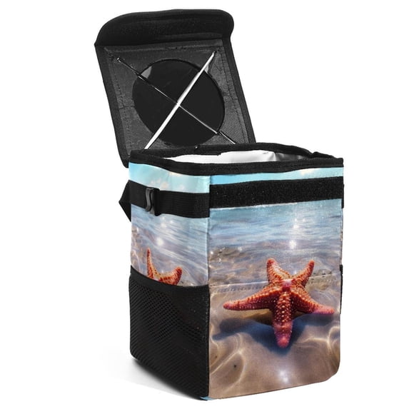 Starfish Car Trash Can Mini Trash Can, Foldable with Lid, Leak-Proof, Hanging Storage Bag