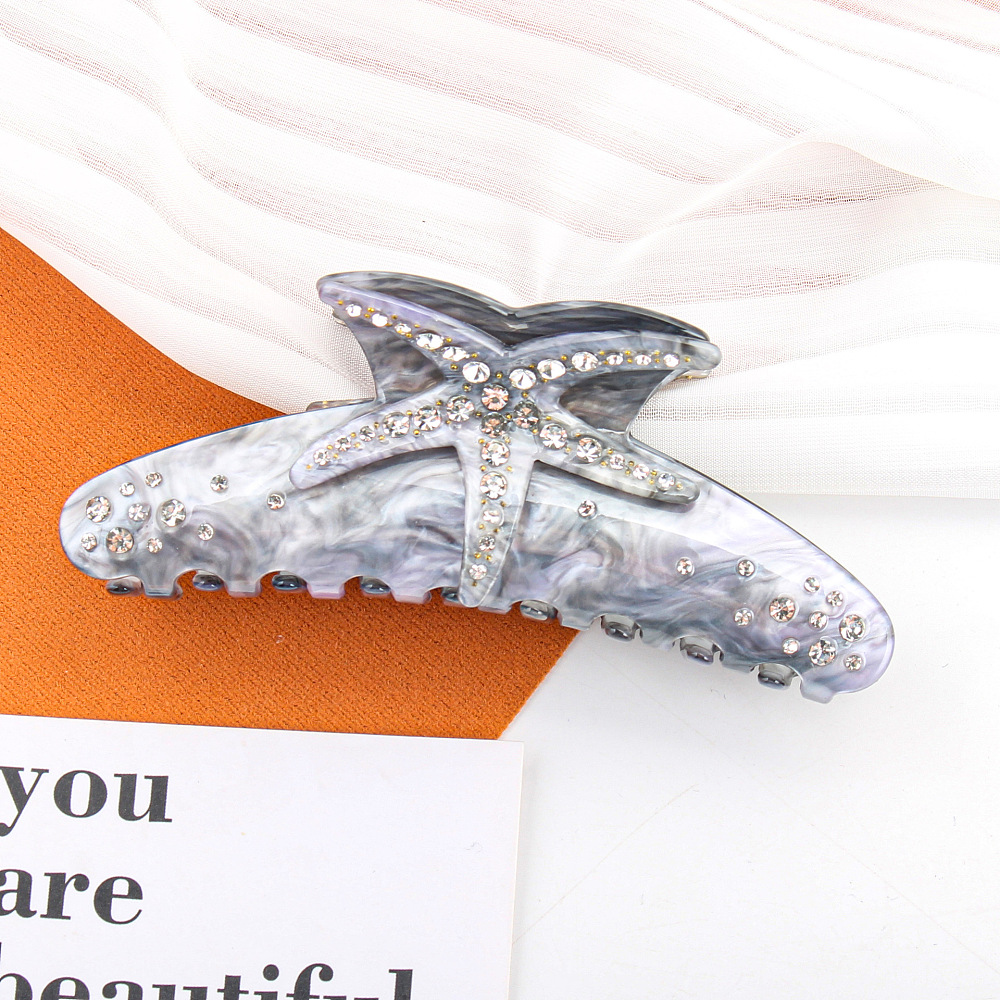 Starfish Cellulose Acetate Claw Hair Clips Rhinestones Style Hair Accessories for Women Girls Gray 120x40x55mm