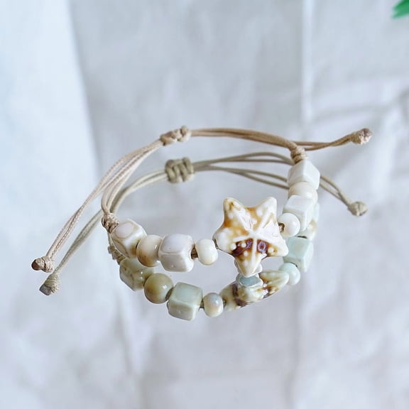 Starfish Ceramic Beads Bead Bracelets Adjustable Waxed Cord Bracelets for Women Colorful 4~9-7/8 inch(10~25cm)
